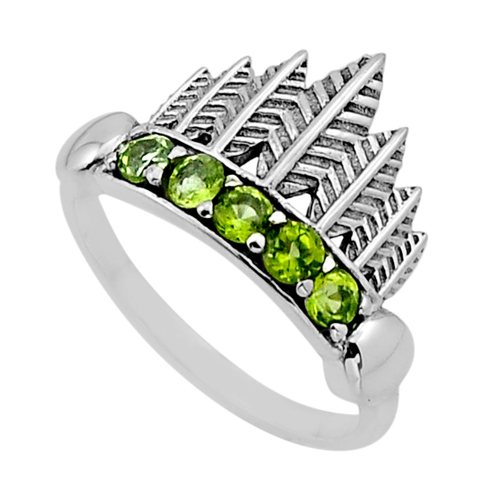 1.78cts crown natural green peridot round 925 sterling silver ring size 7 n54768