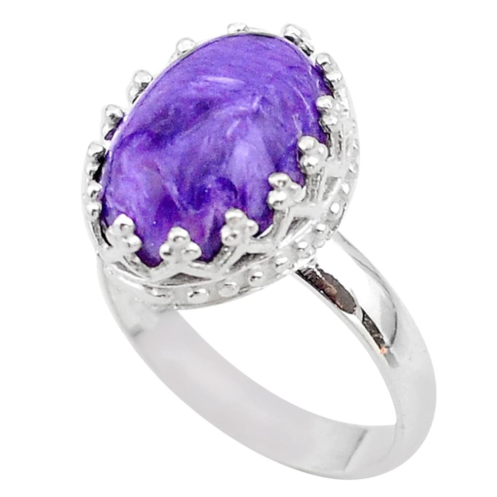 6.29cts crown natural purple charoite (siberian) silver ring size 8 t43391