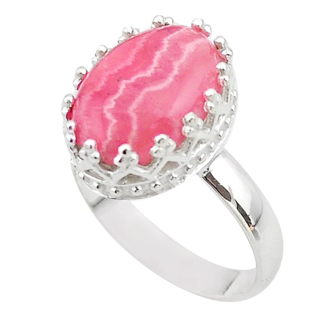 6.48cts crown natural rhodochrosite inca rose 925 silver ring size 8 t43395