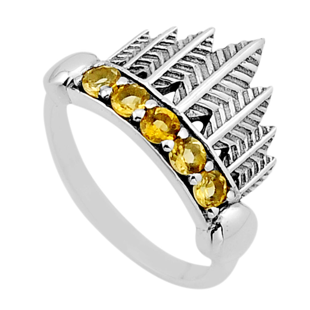 1.81cts crown natural yellow citrine round sterling silver ring size 7 n54779