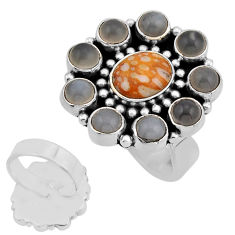 11.03cts deer fawn jasper moonstone 925 silver adjustable ring size 8 c33122