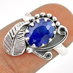2.82cts deltoid leaf natural blue sapphire oval 925 silver ring size 6 t86687
