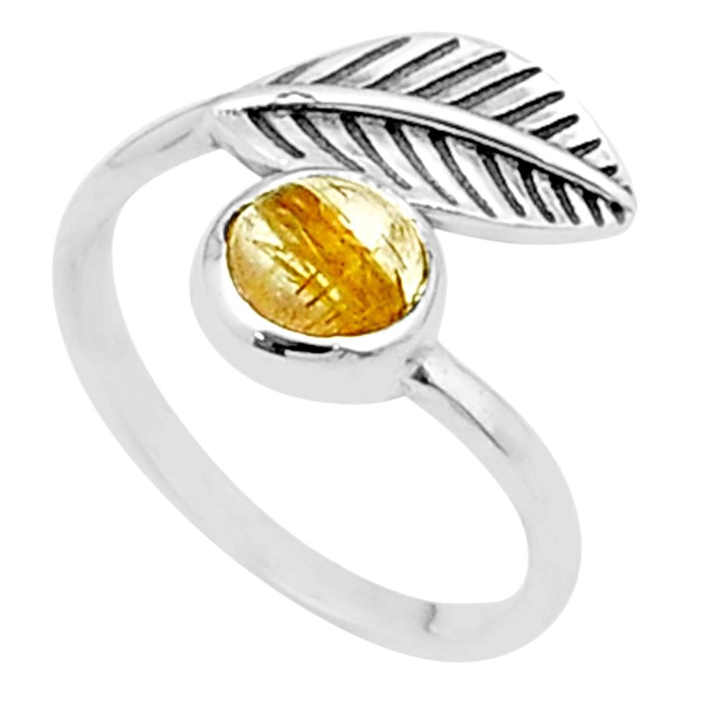 1.06cts deltoid leaf natural golden tourmaline rutile silver ring size 6 u33819