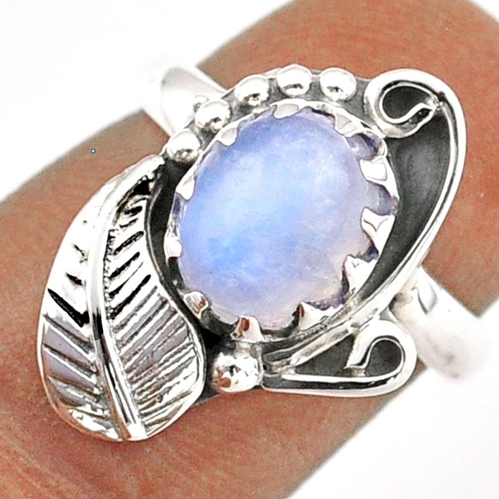 2.97cts deltoid leaf natural rainbow moonstone 925 silver ring size 6 t86700