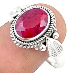 4.33cts deltoid leaf natural red ruby 925 sterling silver ring size 10 u32307