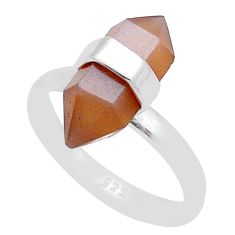 6.04cts double pointer natural pink moonstone fancy silver ring size 8 u72762