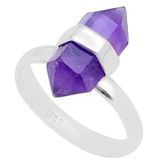 6.04cts double pointer natural purple amethyst 925 silver ring size 8 u72771