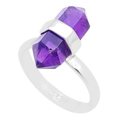 6.04cts double pointer natural purple amethyst 925 silver ring size 6.5 u72768