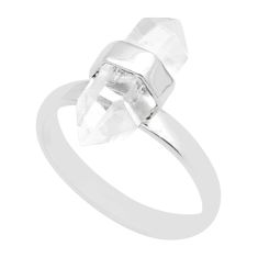 5.47cts double pointer natural white crystal 925 silver ring size 7.5 u72782