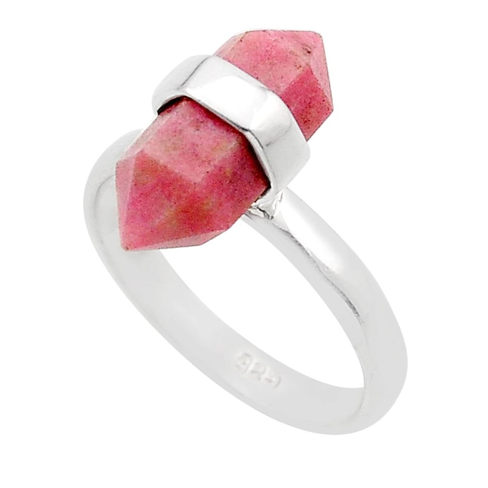5.24cts double pointer rhodonite in black manganese silver ring size 8 y91274