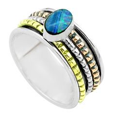 Doublet opal australian 925 silver two tone spinner band ring size 7 t51595