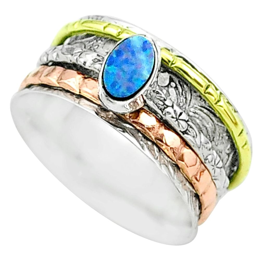 Doublet opal australian 925 silver two tone spinner band ring size 9 t51684