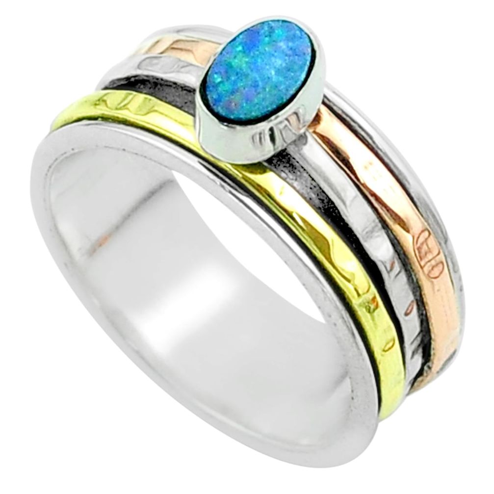 Doublet opal australian 925 silver two tone spinner band ring size 8.5 t51613