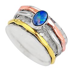 Doublet opal australian 925 silver two tone spinner band ring size 7.5 t81156