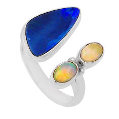 Doublet opal australian ethiopian opal 925 silver adjustable ring size 6 n53852