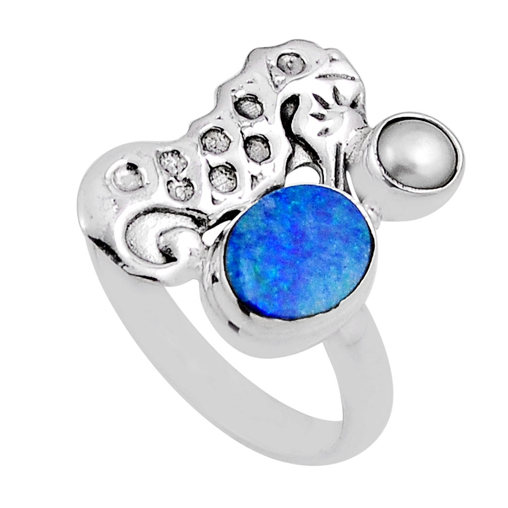 2.52cts doublet opal australian white pearl silver seahorse ring size 8 n25865