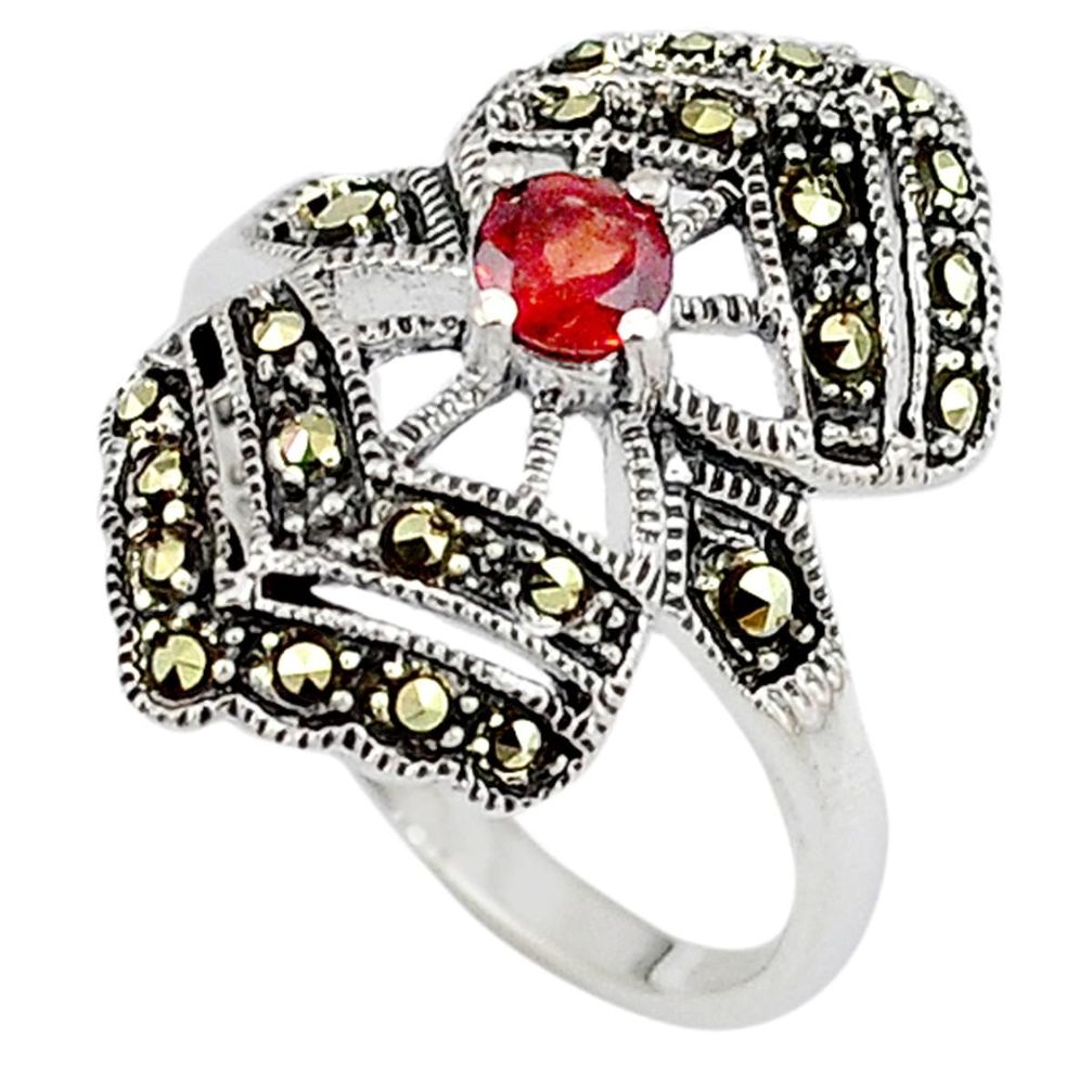 Edwardian red garnet swiss marcasite 925 sterling silver ring size 7 c17438