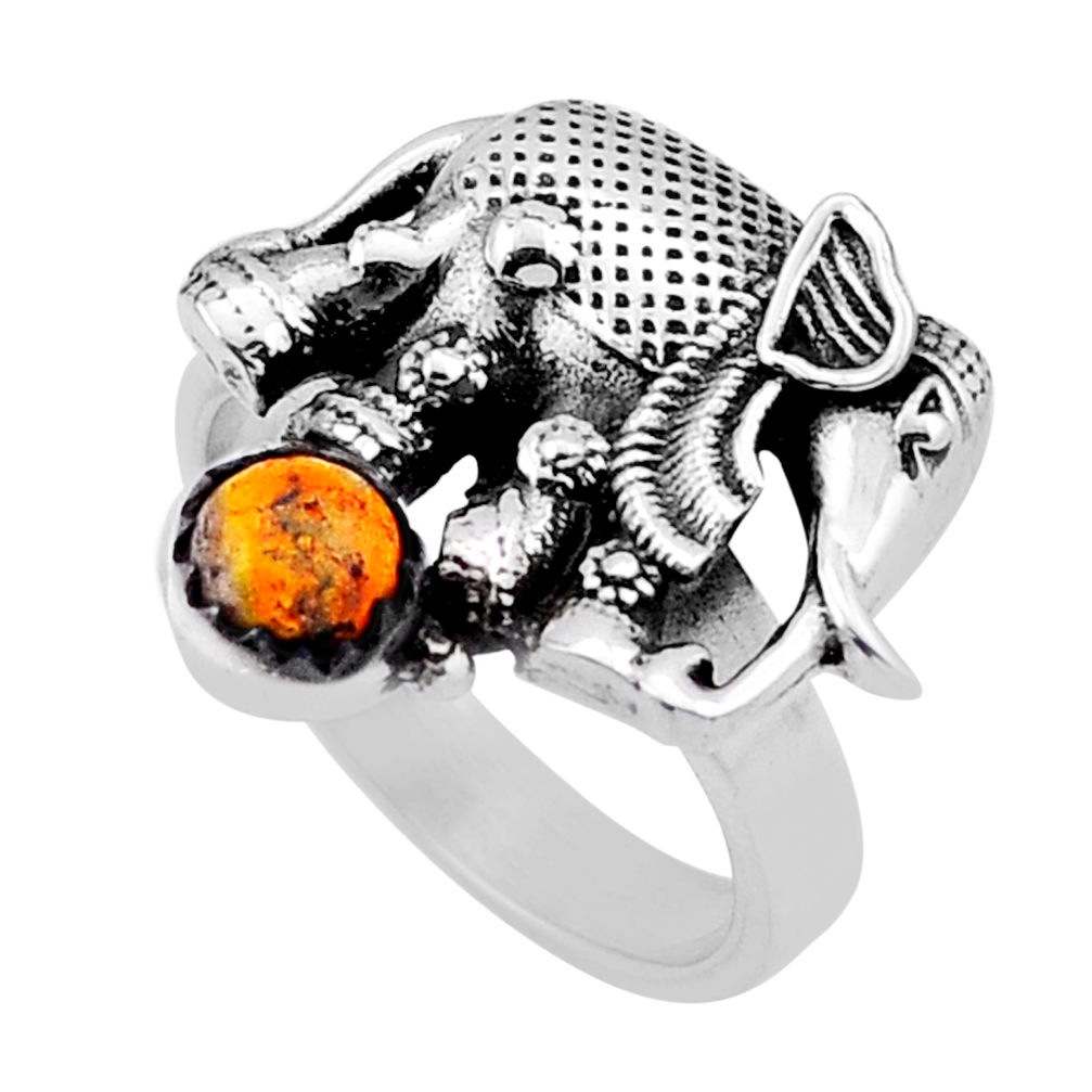 Elephant bumble bee australian jasper 925 silver adjustable ring size 7.5 n40332