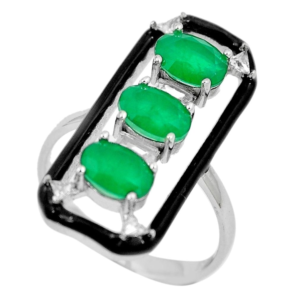 5.52cts emerald (lab) topaz enamel 925 silver solitaire ring size 6 c20492