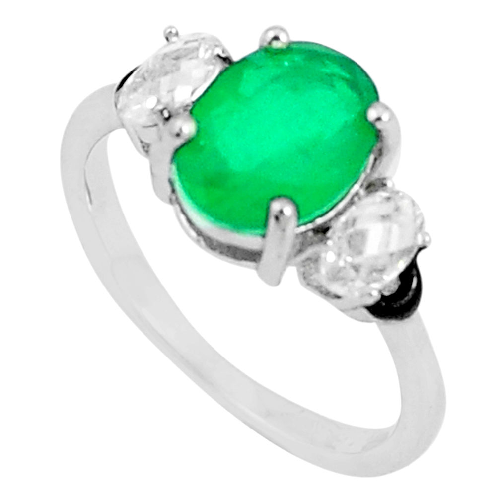 3.47cts emerald (lab) topaz enamel 925 silver solitaire ring size 6 c20494