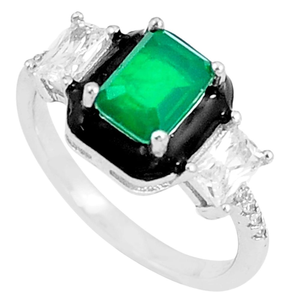 3.42cts emerald topaz (lab) enamel 925 silver solitaire ring size 6 c23576