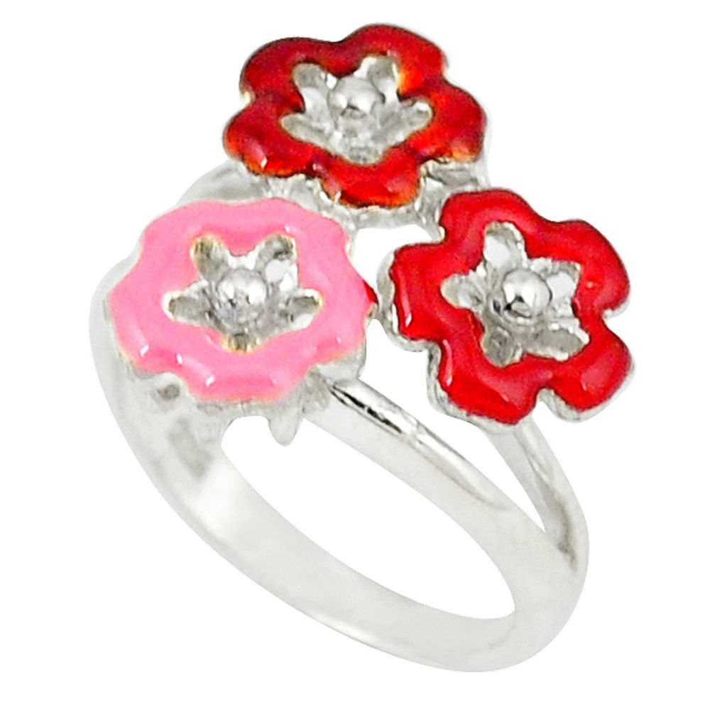 6.25gms enamel 925 sterling silver flower ring jewelry size 7.5 c18623