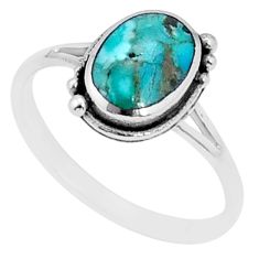 3.42gms enamel green arizona mohave turquoise oval silver ring size 10 c28293