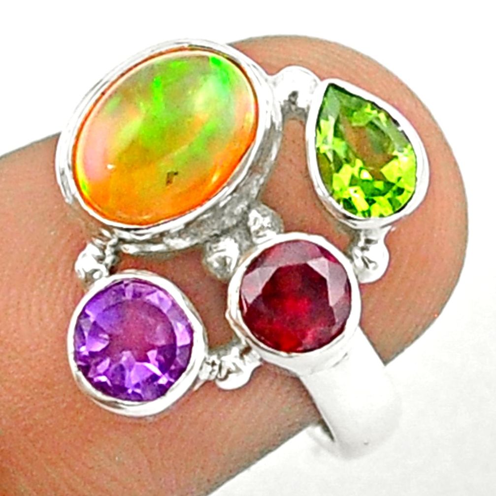 5.27cts ethiopian opal amethyst garnet peridot 925 silver ring size 6.5 u19259