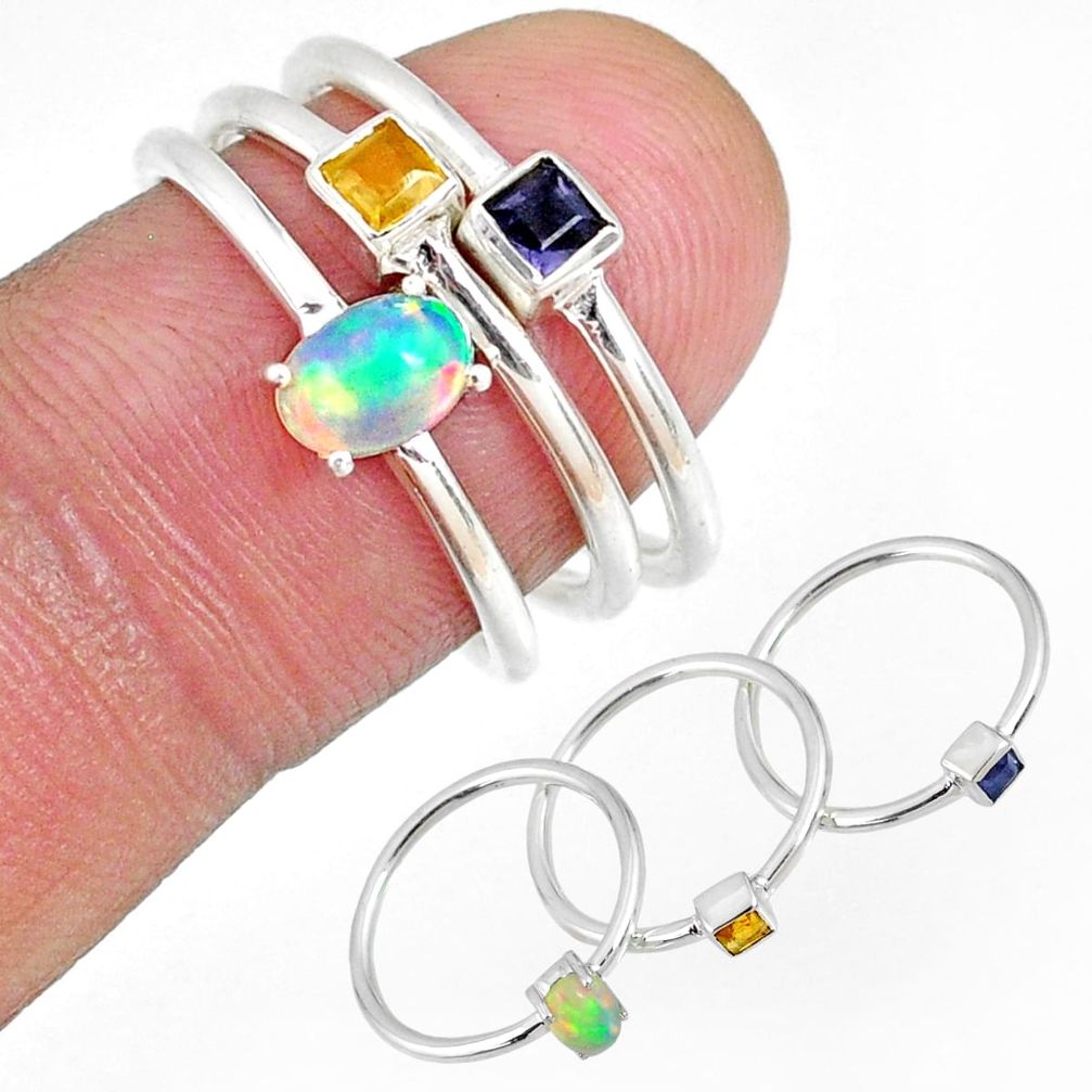 2.02cts ethiopian opal citrine iolite silver 3 stackable ring size 6 r59894