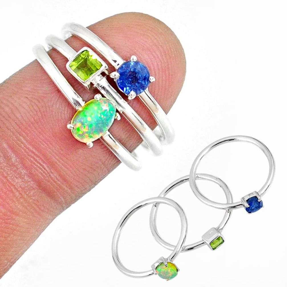 2.34cts ethiopian opal peridot sapphire silver 3 stackable ring size 6.5 r59919