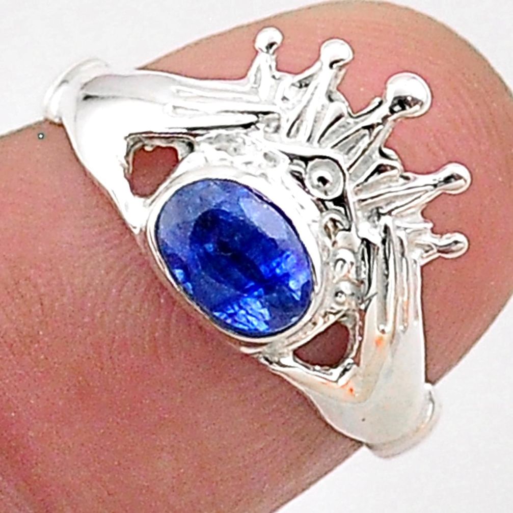 0.92cts evil eye natural blue kyanite 925 silver crown ring size 6 t66710