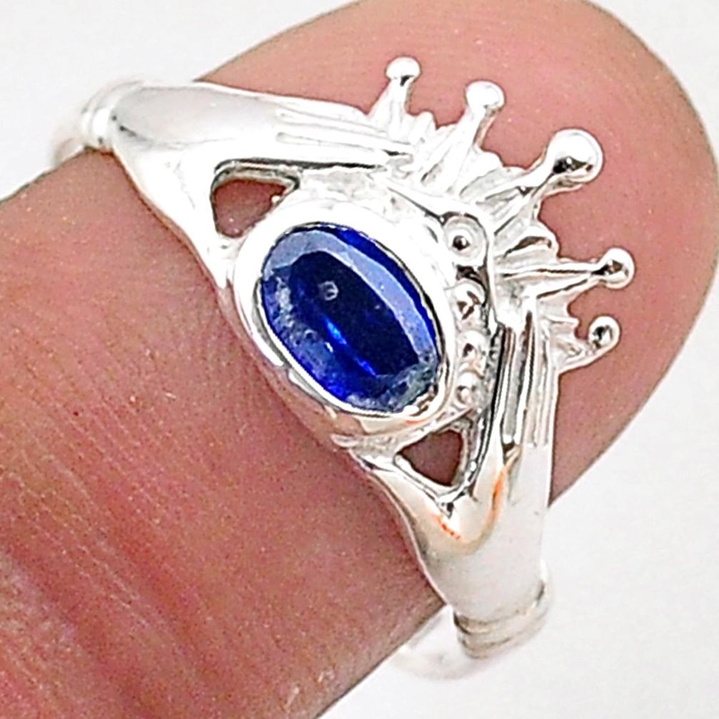 0.93cts evil eye natural blue kyanite 925 silver crown ring size 8 t66715