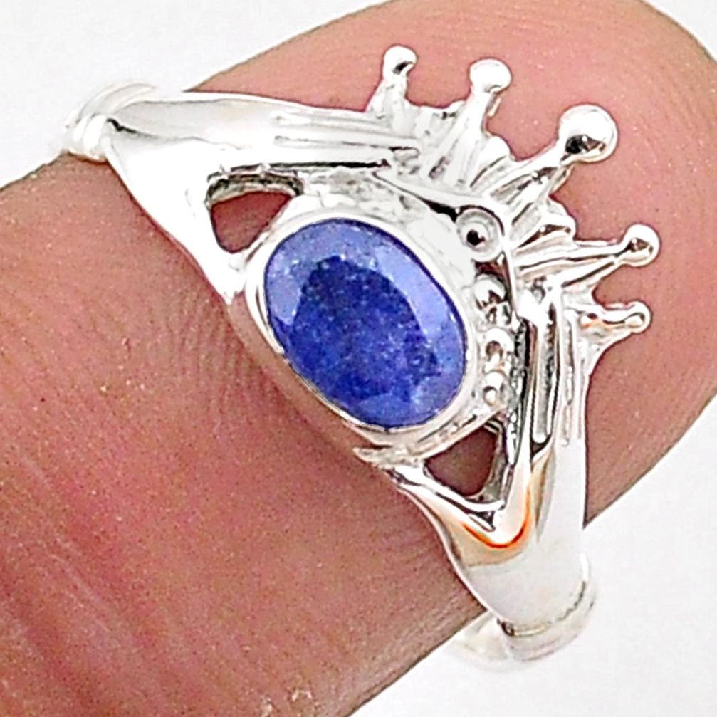 0.93cts evil eye natural blue kyanite 925 silver crown ring size 8 t66717
