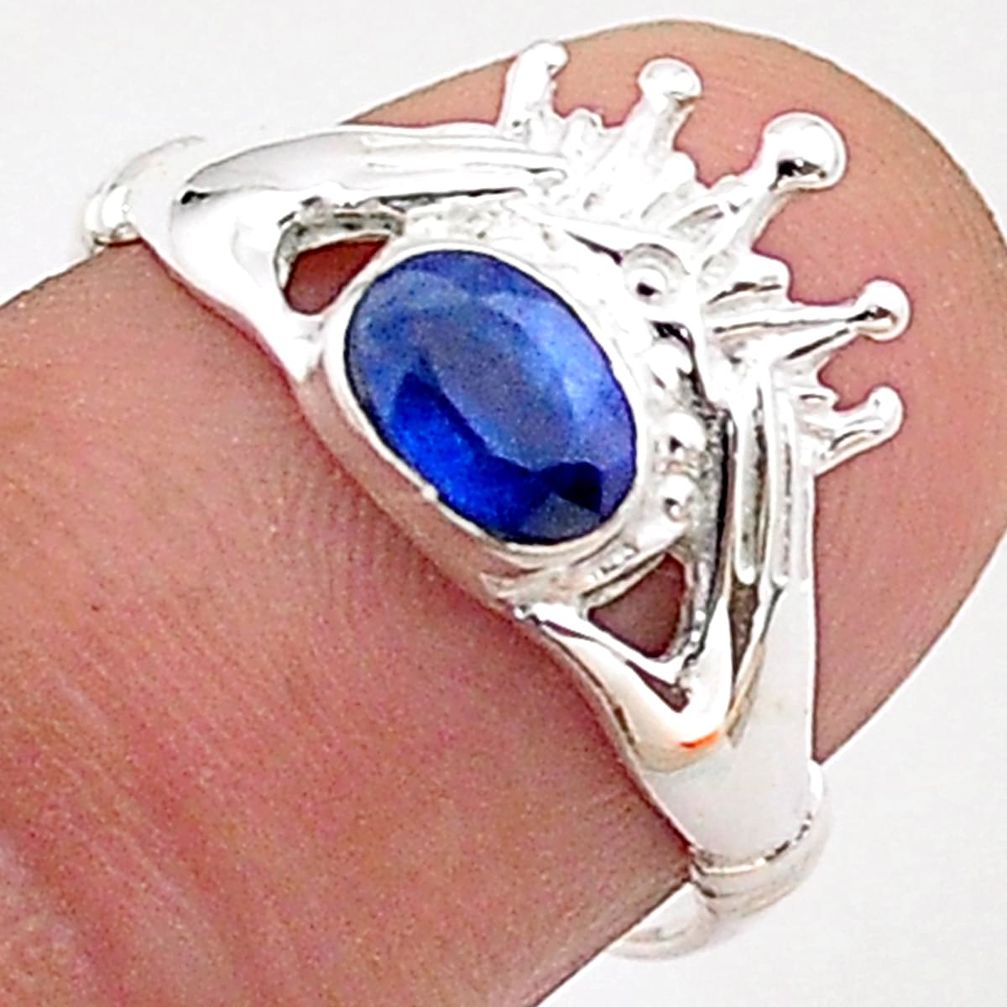 0.93cts evil eye natural blue kyanite sterling silver crown ring size 7 t66705