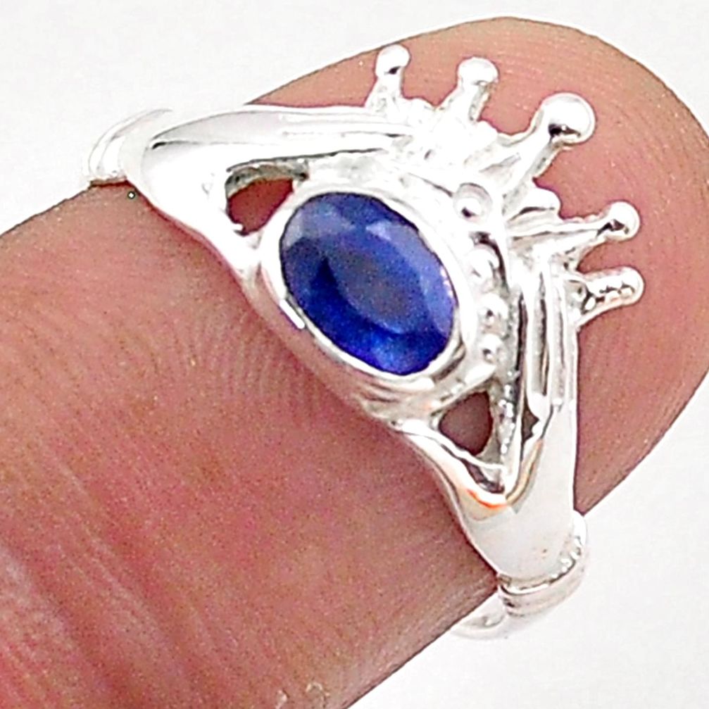 0.93cts evil eye natural blue kyanite sterling silver crown ring size 7 t66706