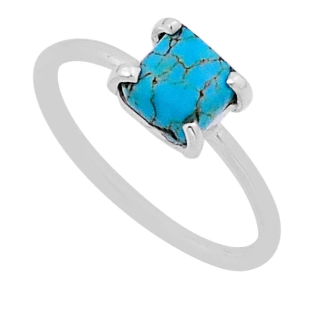 1.13cts faceted arizona mohave turquoise 925 silver ring jewelry size 7 n53118