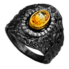 2.35cts faceted black rhodium citrine topaz 925 silver gold ring size 7.5 n26982