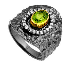 2.00cts faceted black rhodium green peridot topaz silver gold ring size 6 n26989