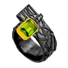 2.25cts faceted black rhodium green peridot topaz silver gold ring size 7 n26961