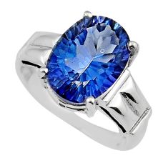 6.59cts faceted blue rainbow topaz oval 925 sterling silver ring size 7 y37688