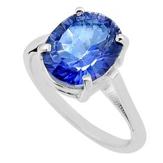 4.82cts faceted blue rainbow topaz oval 925 sterling silver ring size 9 y44741