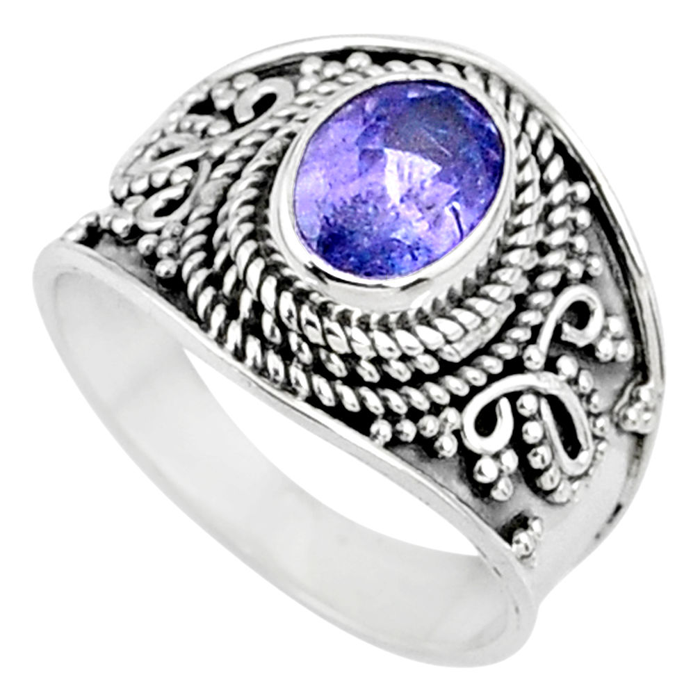 1.88cts faceted blue tanzanite 925 silver solitaire ring jewelry size 7 r60801