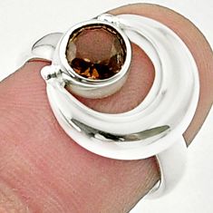 1.06cts faceted brown smoky topaz 925 sterling silver moon ring size 6.5 u36649