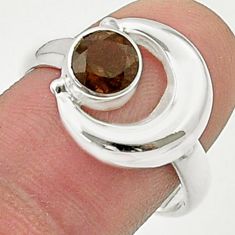1.19cts faceted brown smoky topaz 925 sterling silver moon ring size 7.5 u36650