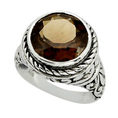 6.89cts faceted brown smoky topaz 925 sterling silver ring jewelry size 7 y78468