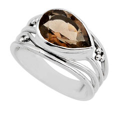 4.53cts faceted brown smoky topaz 925 sterling silver ring jewelry size 7 y82611