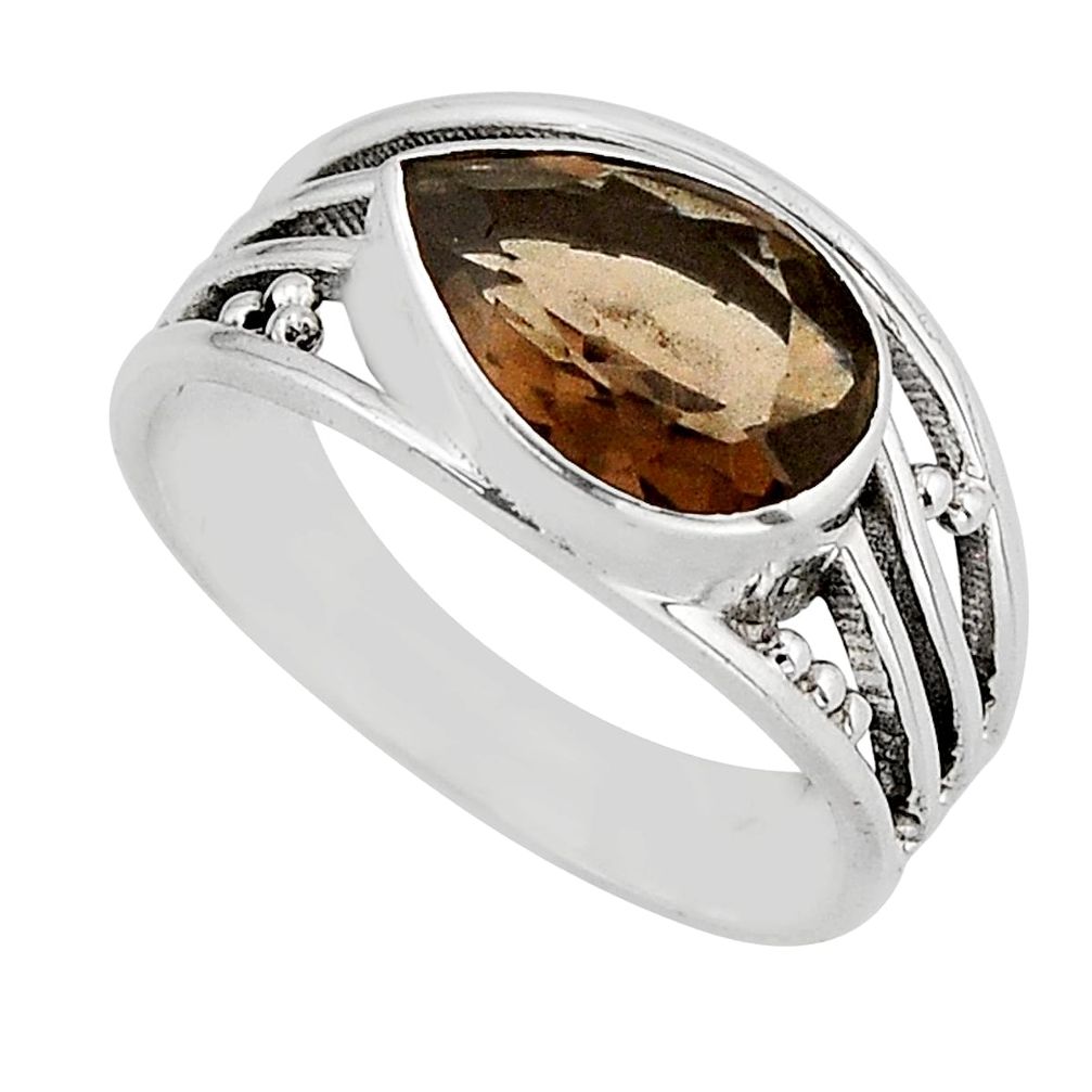 4.65cts faceted brown smoky topaz 925 sterling silver ring jewelry size 9 y80713
