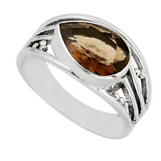 4.65cts faceted brown smoky topaz 925 sterling silver ring jewelry size 9 y80713
