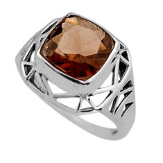 5.53cts faceted brown smoky topaz cushion sterling silver ring size 9.5 y82715