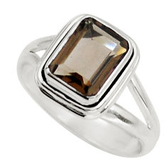 3.03cts faceted brown smoky topaz octagan sterling silver ring size 8.5 y12085